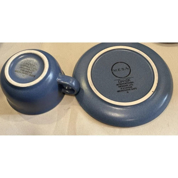 Dansk Mesa Sky‎ Blue Tea Cups Saucers Set of 3 Stoneware Made in Japan Vintage - Picture 3 of 6